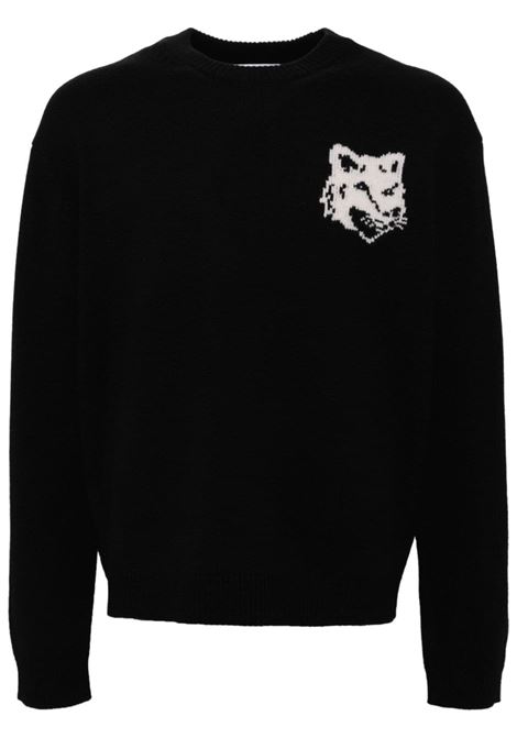 Black Fox head intarsia jumper Maison kitsuné - men MAISON KITSUNÉ | Sweaters | NM00808KM0329P199